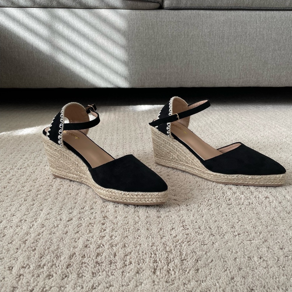 Black Espadrille Wedge Sandals - Picture 2 of 4